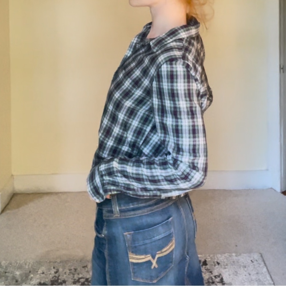 Madewell Green White Red Plaid Button-Up Shirt Flannel Coverup Light Soft Cute - Picture 8 of 16